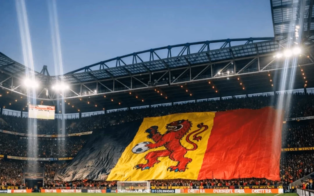 Tifo personnalisé déployé dans une tribune de supporters