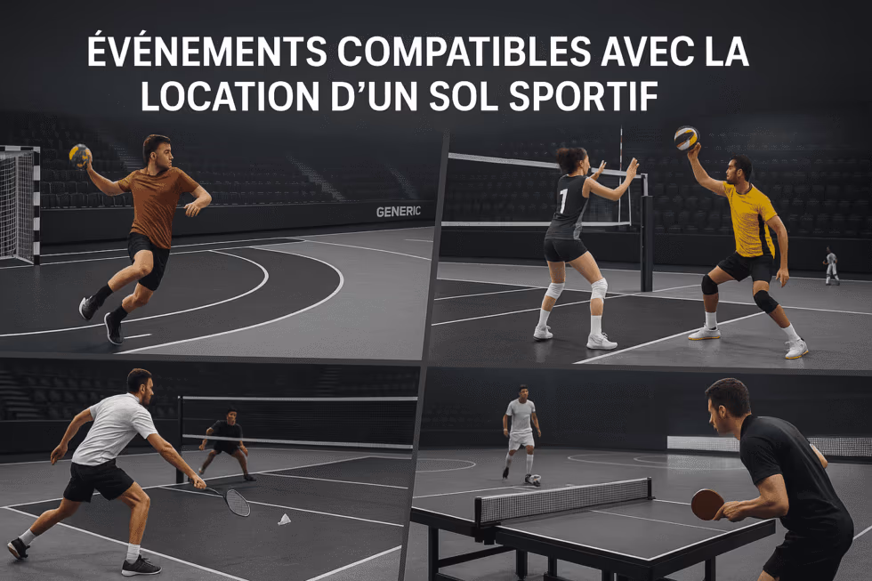 Sol sportif Taraflex installé pour un événement indoor, par Nakara Sport