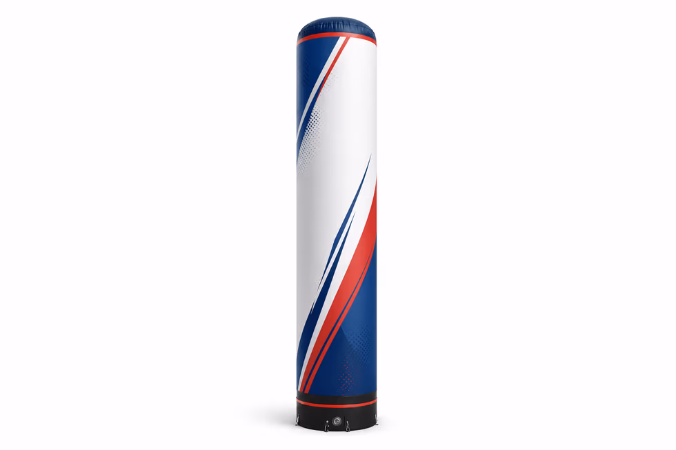 Totem tube gonflable vertical bleu blanc rouge servant de repère sur un événement sportif