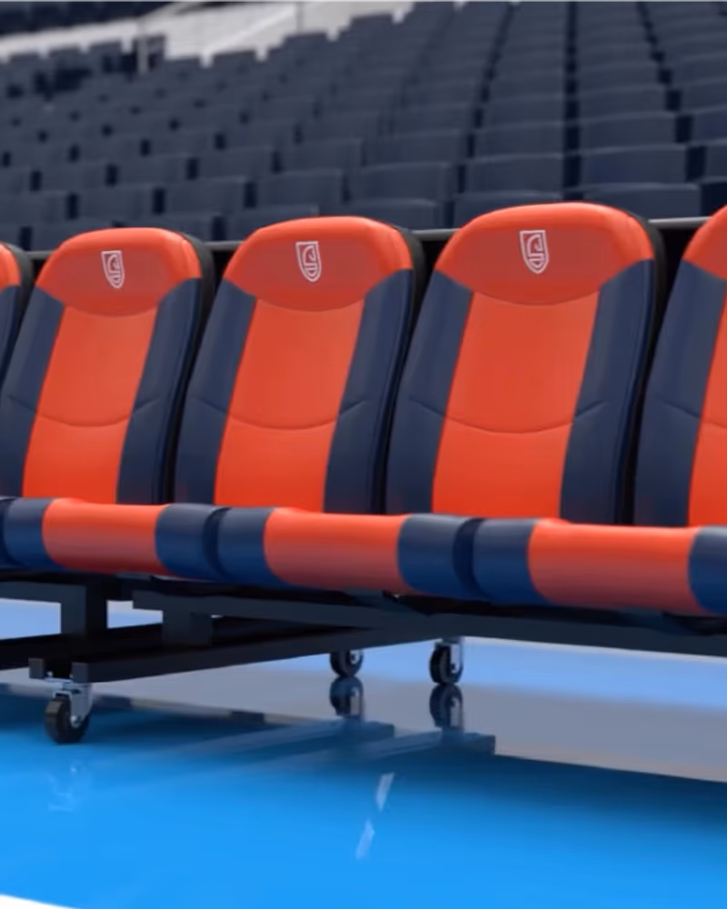 Banc de touche premium NU-SEAT, fauteuils rouge et noir aux couleurs du club