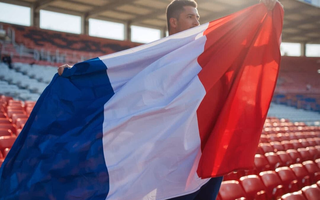 Drapeau personnalisé aux couleurs d'un sponsor déployé lors d'un événement sportif