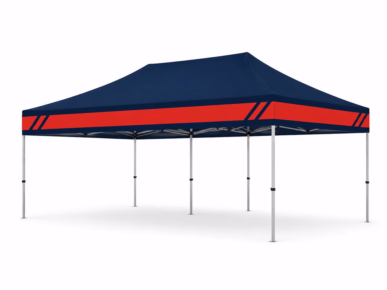 Barnum pliant personnalisé navy et rouge monté pour un événement sportif